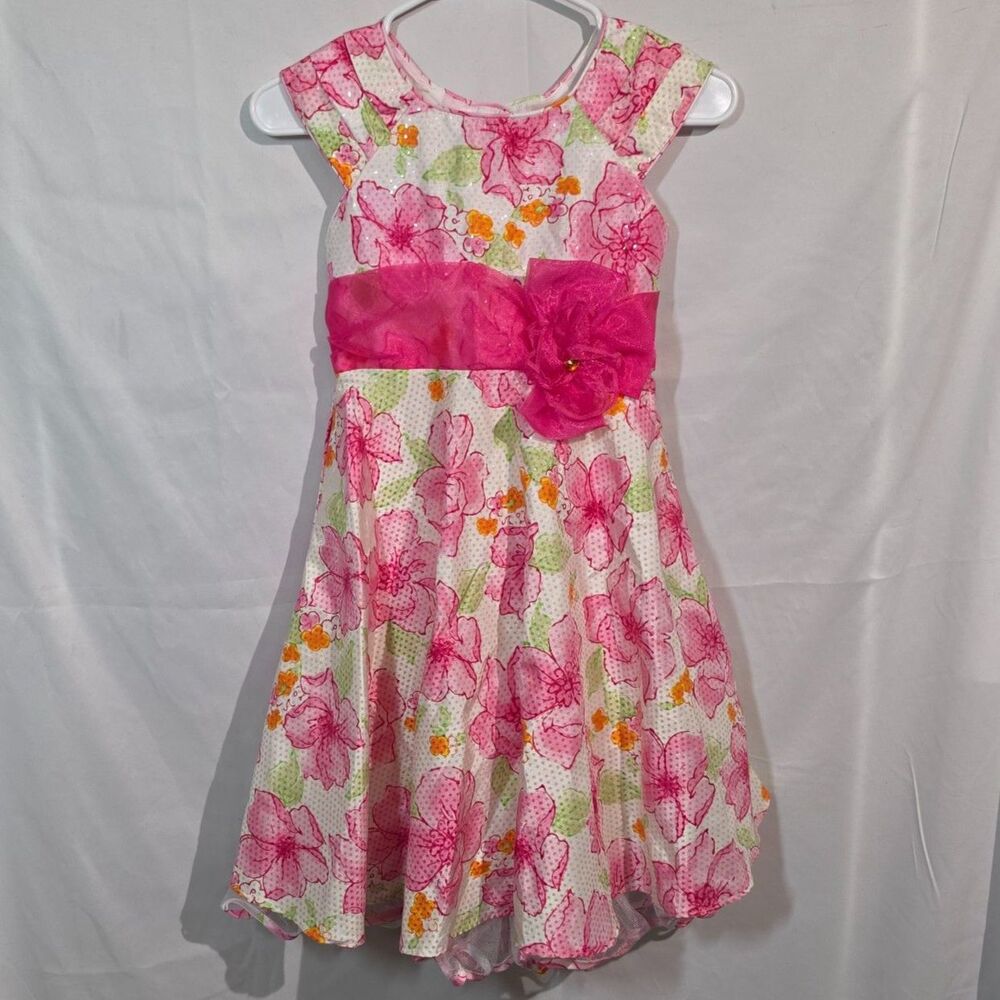 Jona Michelle Girls Pink Floral Dress Sequins Party Pageant Easter Size 8
